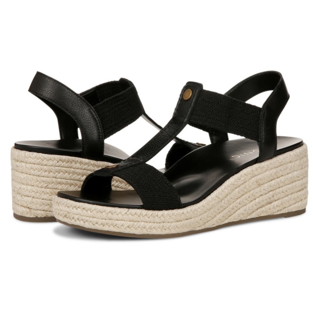 NWOB VIONIC Calera Black Wedge Shoes Sandals 6 - Picture 2 of 4